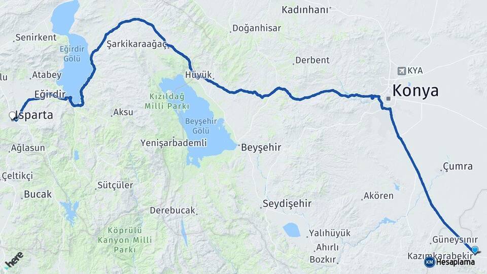 Karaman Kazımkarabekir Isparta Arası Kaç Km - Yol Haritası