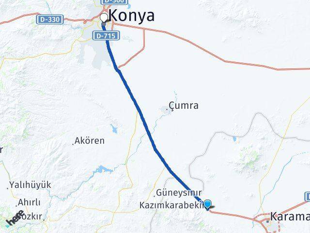 Karaman Kazımkarabekir Konya Arası Kaç Km - Yol Haritası