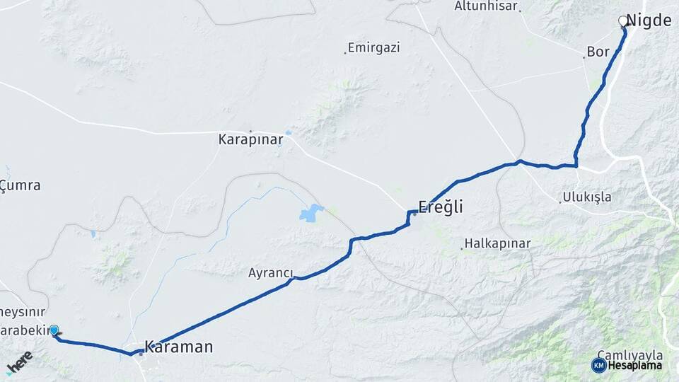 Karaman Kazımkarabekir Niğde Arası Kaç Km - Yol Haritası