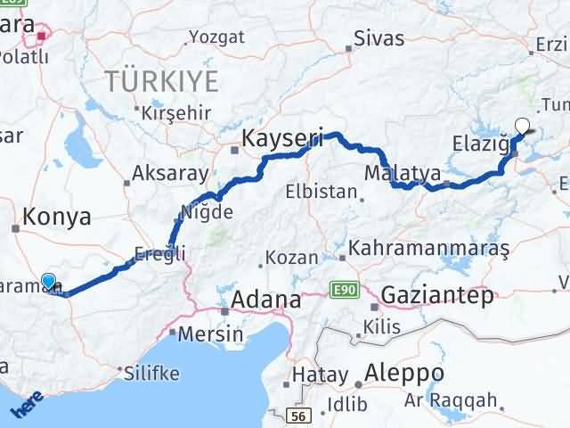 Karaman Kazımkarabekir Pertek Tunceli Arası Kaç Km - Yol Haritası