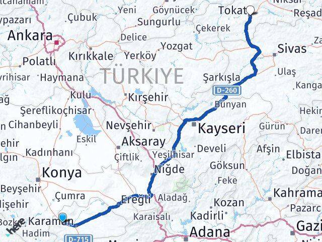 Karaman Kazımkarabekir Tokat Arası Kaç Km - Yol Haritası