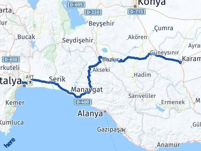 Karaman Kepez Antalya Arası Kaç Km - Yol Haritası