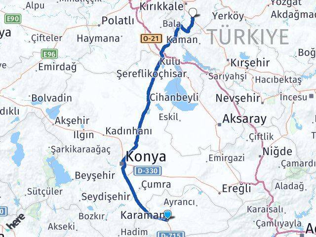 Karaman Keskin Kırıkkale Arası Kaç Km - Yol Haritası