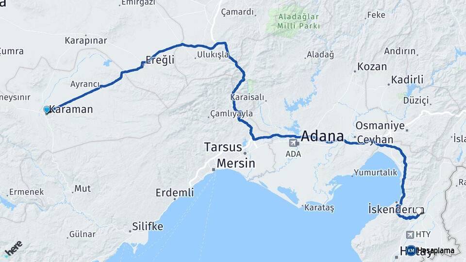 Karaman Kırıkhan Hatay Arası Kaç Km - Yol Haritası