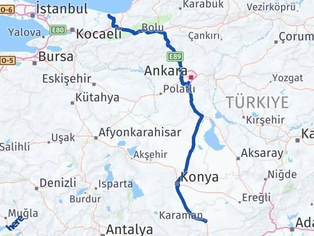 Karaman Kocaali Sakarya Arası Kaç Km - Yol Haritası