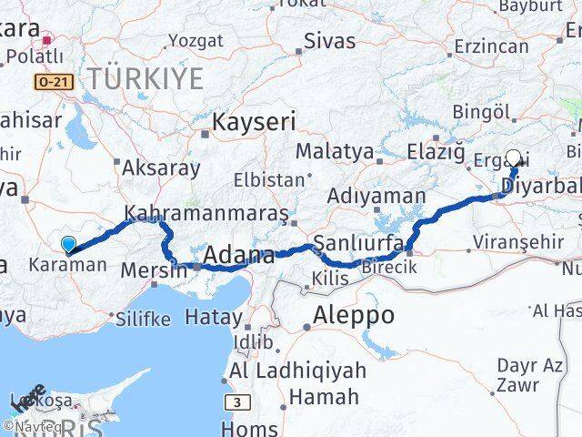 Karaman Kocaköy Diyarbakır Arası Kaç Km - Yol Haritası