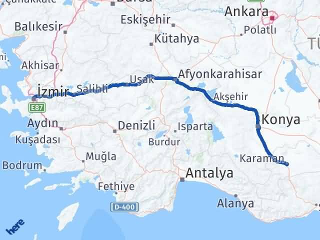 Karaman Konak İzmir Arası Kaç Km - Yol Haritası