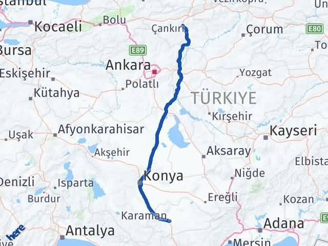 Karaman Korgun Çankırı Arası Kaç Km - Yol Haritası