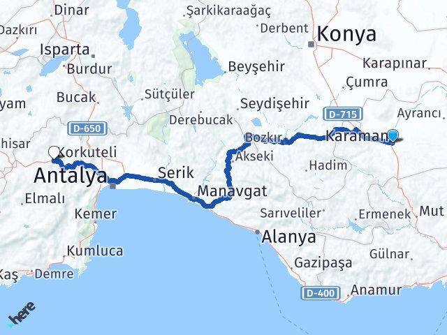 Karaman Korkuteli Antalya Arası Kaç Km - Yol Haritası