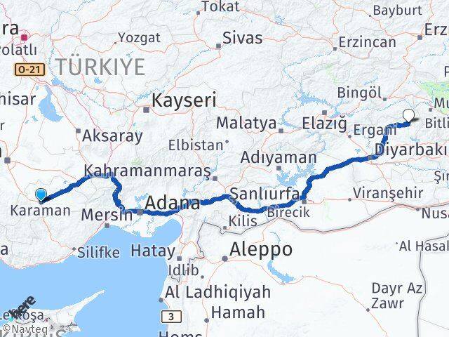 Karaman Kulp Diyarbakır Arası Kaç Km - Yol Haritası