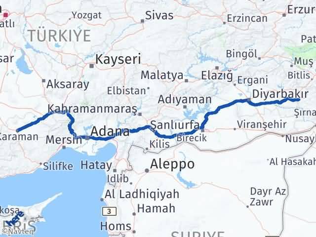 Karaman Kurtalan Siirt Arası Kaç Km - Yol Haritası