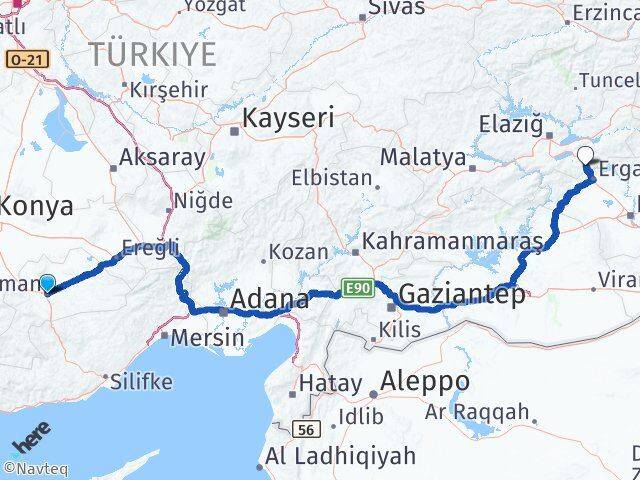 Karaman Maden Elazığ Arası Kaç Km - Yol Haritası