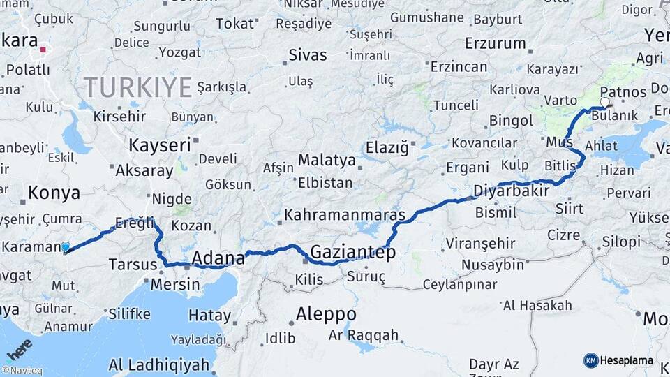 Karaman Malazgirt Muş Arası Kaç Saat? Yol Haritası, Yakıt, Rota ve Mesafe Hesaplama Karaman Malazgirt Muş Arası Kaç Km? Kaç Saat? Yol Haritası