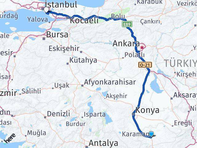 Karaman Maltepe İstanbul Arası Kaç Km - Yol Haritası