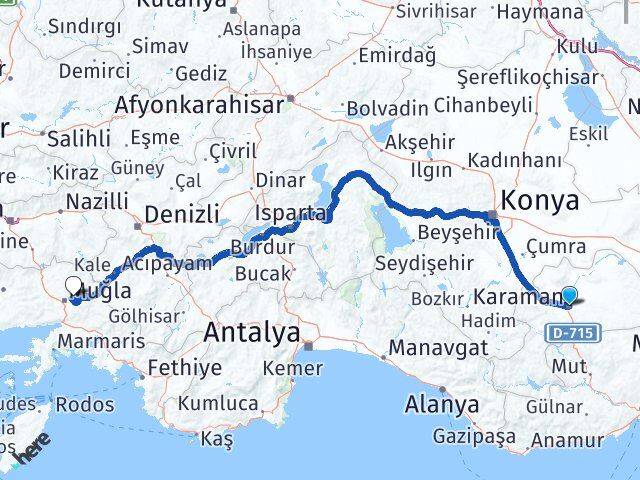Karaman Menteşe Muğla Arası Kaç Km - Yol Haritası