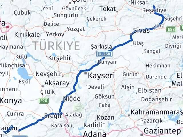 Karaman Mesudiye Ordu Arası Kaç Km - Yol Haritası