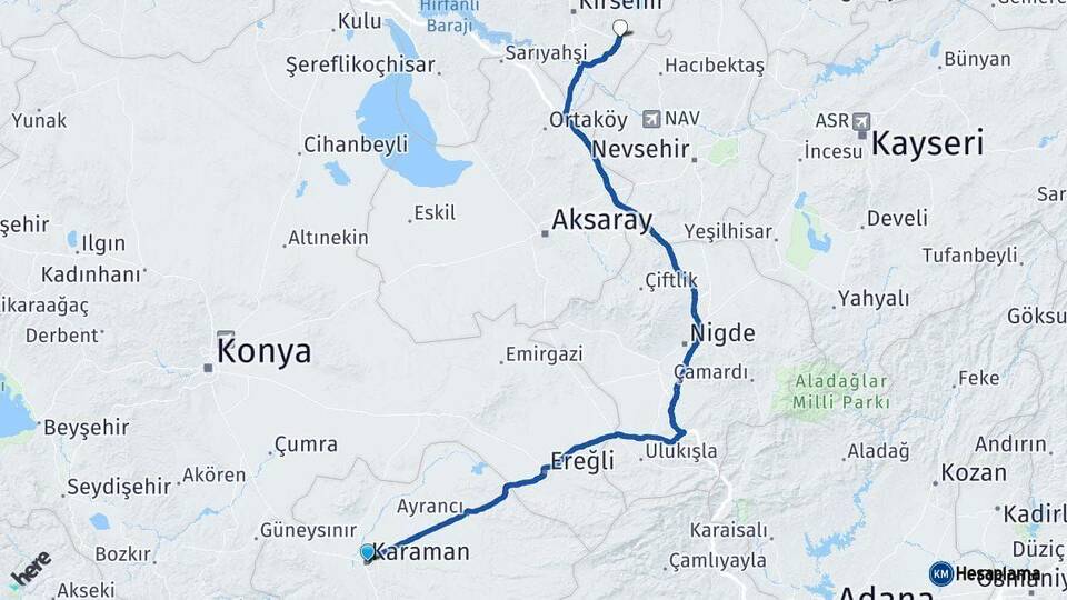 Karaman Mucur Kırşehir Arası Kaç Km - Yol Haritası