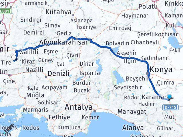 Karaman Ödemiş İzmir Arası Kaç Km - Yol Haritası