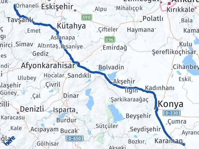 Karaman Orhaneli Bursa Arası Kaç Km - Yol Haritası