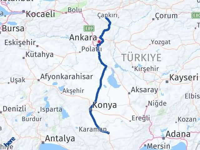 Karaman Orta Çankırı Arası Kaç Km - Yol Haritası