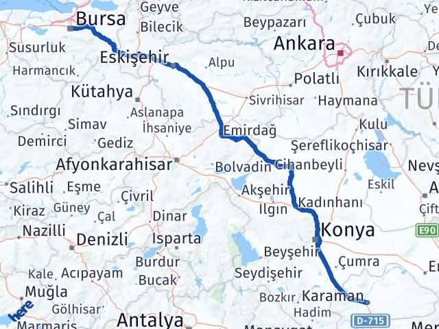Karaman Osmangazi Bursa Arası Kaç Km - Yol Haritası