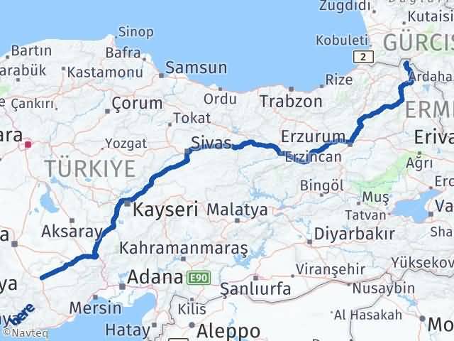 Karaman Posof Ardahan Arası Kaç Km - Yol Haritası