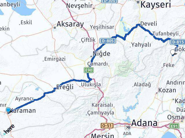 Karaman Saimbeyli Adana Arası Kaç Km - Yol Haritası
