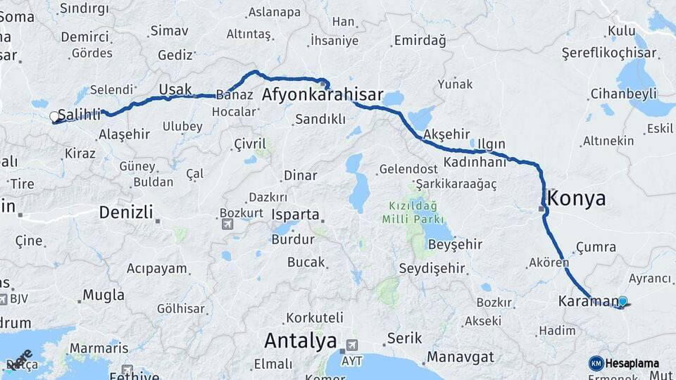 Karaman Salihli Manisa Arası Kaç Km - Yol Haritası