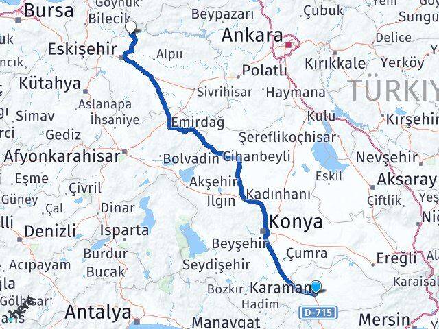 Karaman Sarıcakaya Eskişehir Arası Kaç Km - Yol Haritası