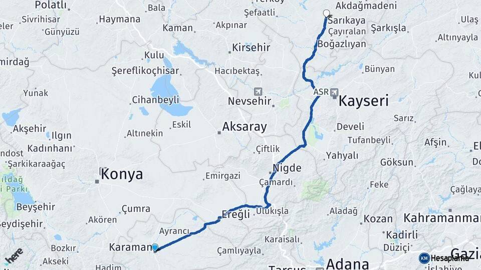 Karaman Sarıkaya Yozgat Arası Kaç Km - Yol Haritası