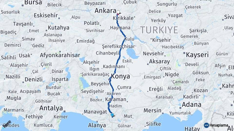 Karaman Sarıveliler Ankara Arası Kaç Km - Yol Haritası