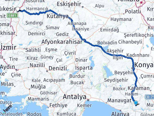 Karaman Sarıveliler Balıkesir Arası Kaç Km - Yol Haritası
