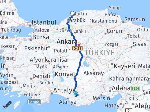 Karaman Sarıveliler Bartın Arası Kaç Km - Yol Haritası