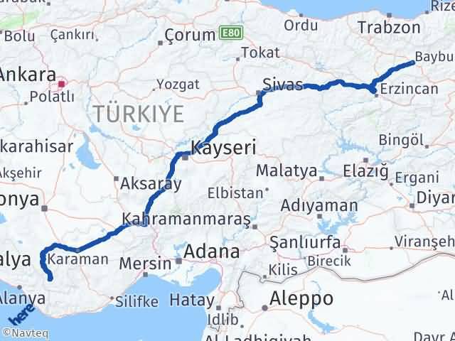 Karaman Sarıveliler Bayburt Arası Kaç Km - Yol Haritası