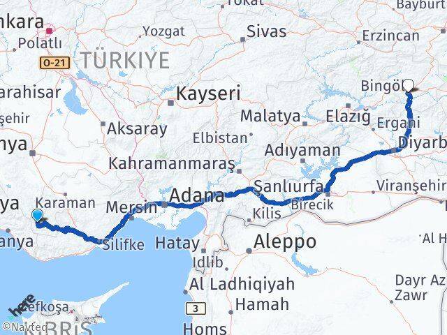 Karaman Sarıveliler Bingöl Arası Kaç Km - Yol Haritası