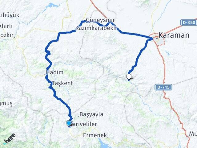 Karaman Sarıveliler Bucakkışla Arası Kaç Km - Yol Haritası