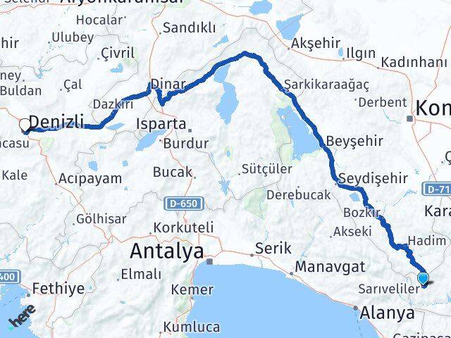 Karaman Sarıveliler Denizli Arası Kaç Km - Yol Haritası