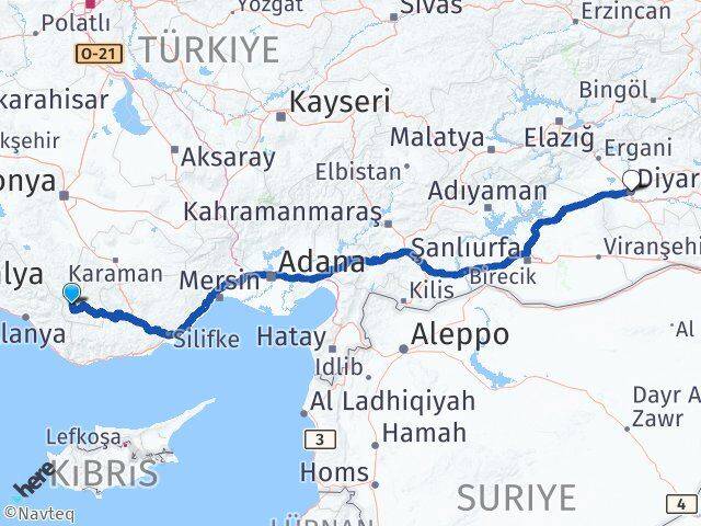 Karaman Sarıveliler Diyarbakır Arası Kaç Km - Yol Haritası
