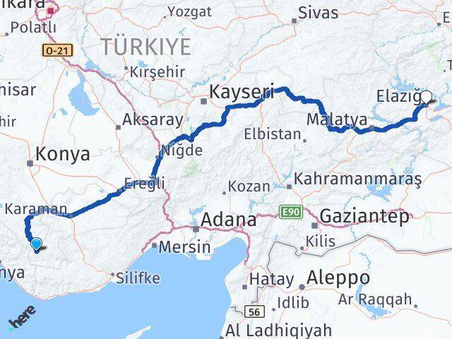 Karaman Sarıveliler Elazığ Arası Kaç Km - Yol Haritası