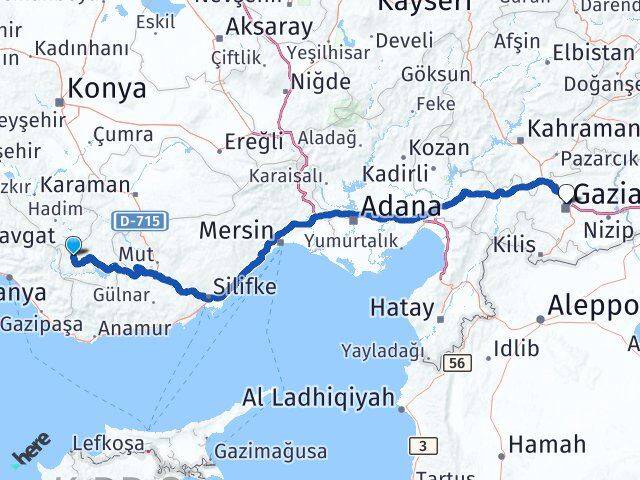 Karaman Sarıveliler Gaziantep Arası Kaç Km - Yol Haritası