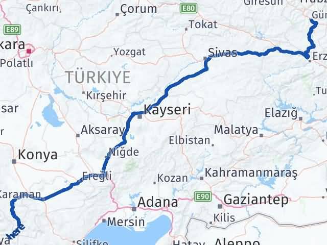 Karaman Sarıveliler Gümüşhane Arası Kaç Km - Yol Haritası