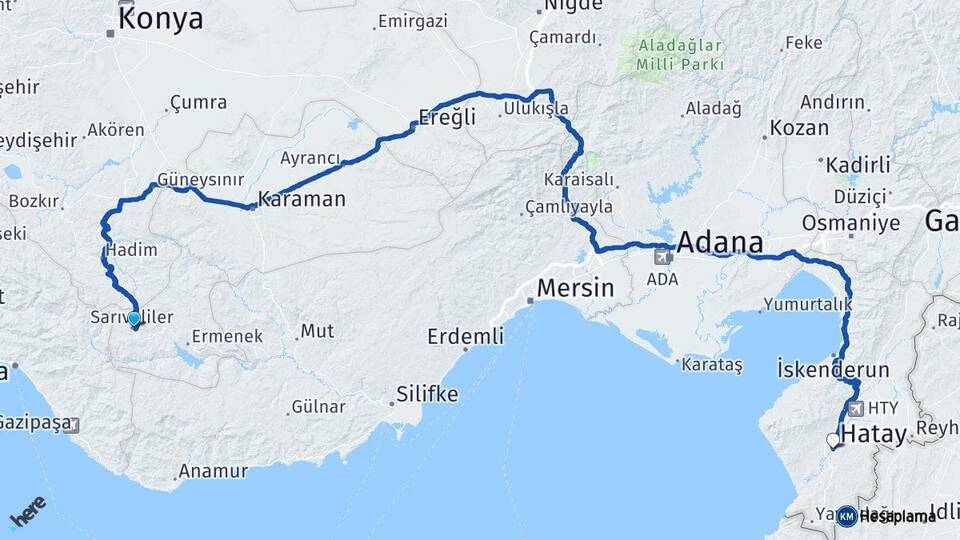 Karaman Sarıveliler Hatay Arası Kaç Km - Yol Haritası