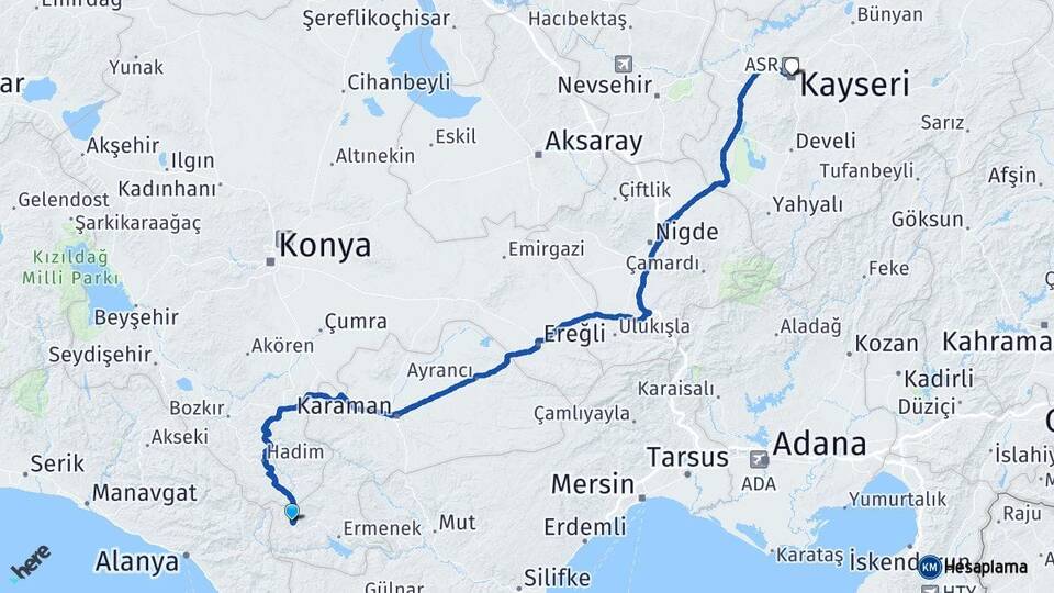 Karaman Sarıveliler Kayseri Arası Kaç Km - Yol Haritası