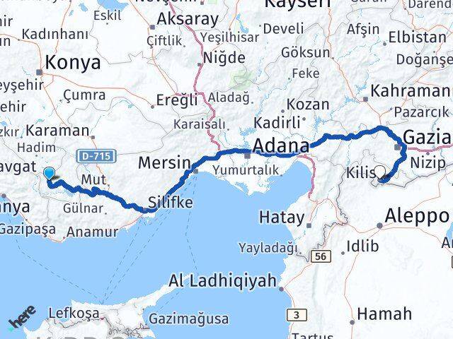 Karaman Sarıveliler Kilis Arası Kaç Km - Yol Haritası