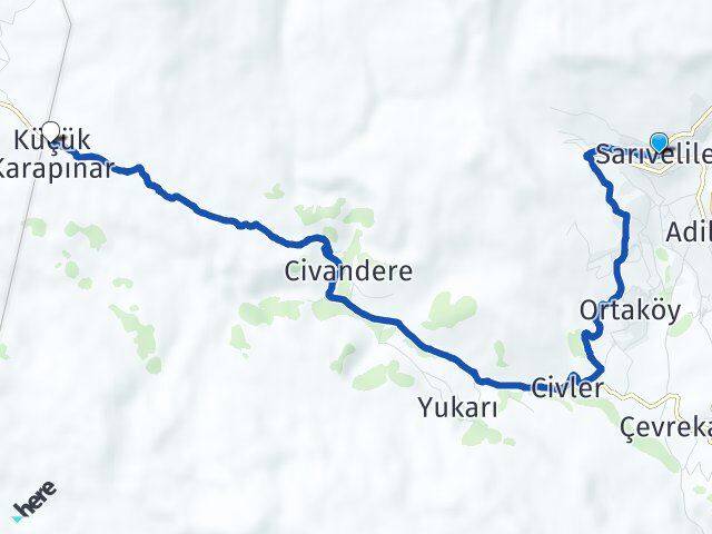Karaman Sarıveliler Küçük Karapınar Sarıveliler Arası Kaç Km - Yol Haritası