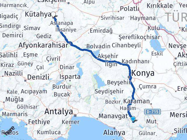 Karaman Sarıveliler Kütahya Arası Kaç Km - Yol Haritası