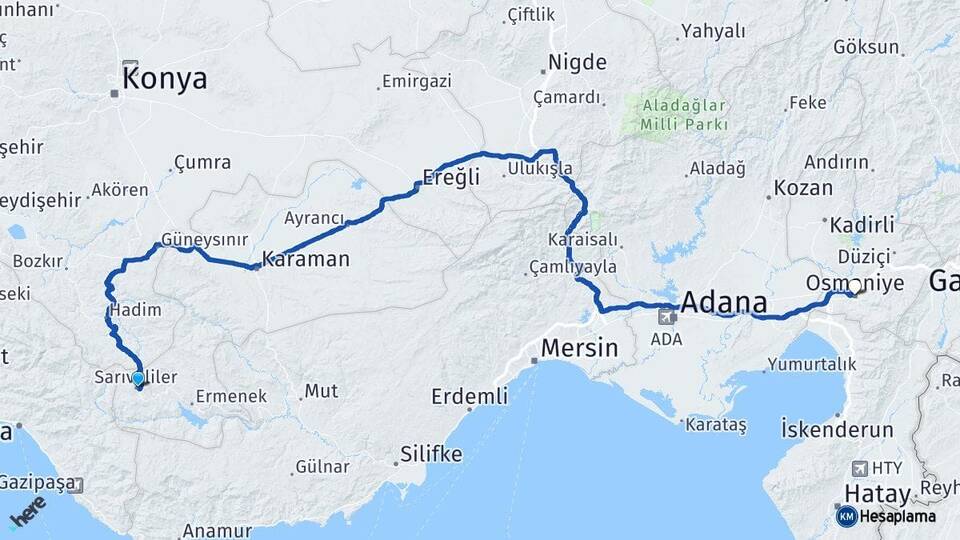 Karaman Sarıveliler Osmaniye Arası Kaç Km - Yol Haritası