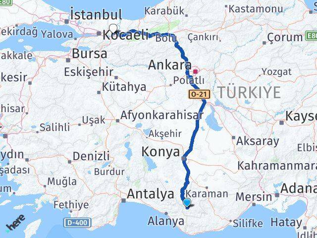 Karaman Sarıveliler Sakarya Arası Kaç Km - Yol Haritası