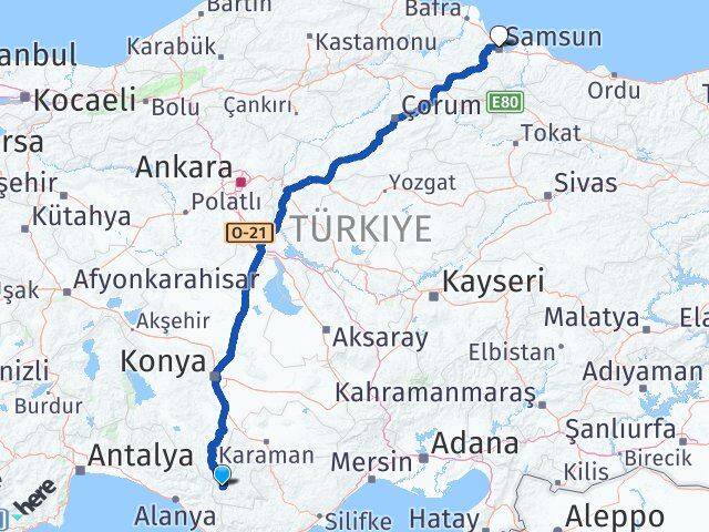 Karaman Sarıveliler Samsun Arası Kaç Km - Yol Haritası