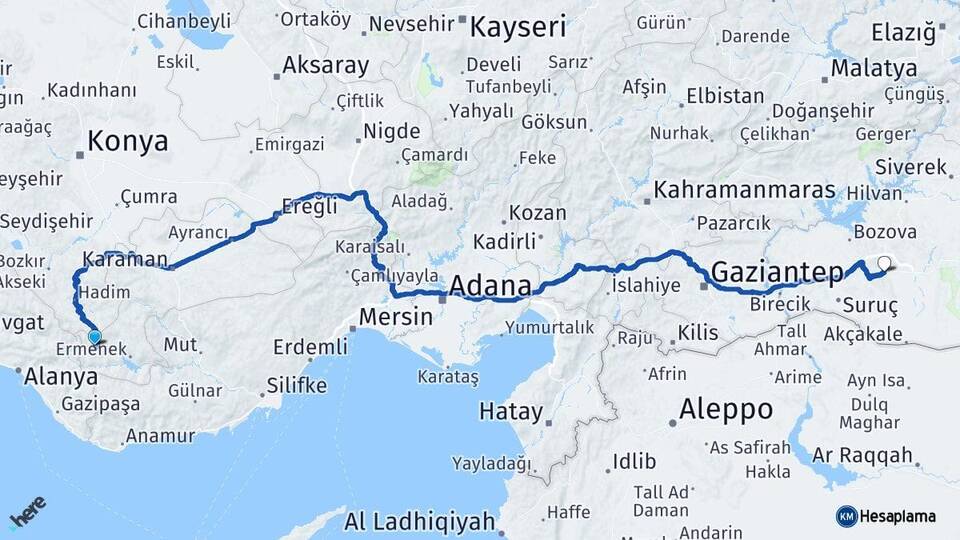Karaman Sarıveliler Şanlıurfa Arası Kaç Km - Yol Haritası